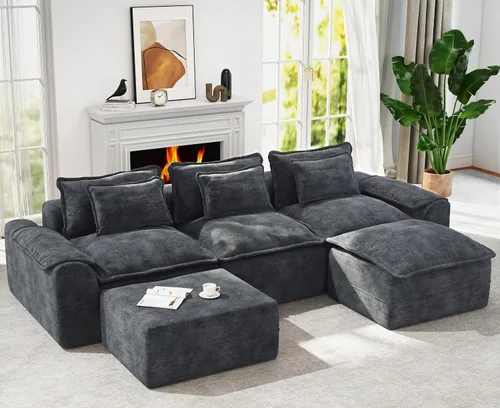 Vista 25 de Hobestluk Cloud - Sofá individual de espuma viscoelástica con asiento profundo, sofá en forma de L con funda extraíble, sofá grande para sala