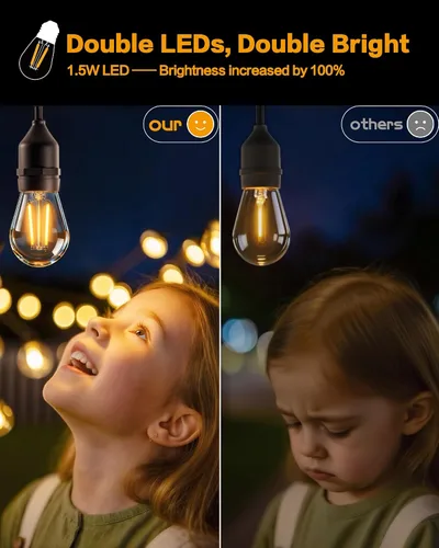 Vista 2 de Luces de Cadena para Exteriores, LED Súper Brillantes - 96 PIES 30 Bombillas S14 (2 de Repuesto), IP65 Resistente al Agua, Grado Comercial e