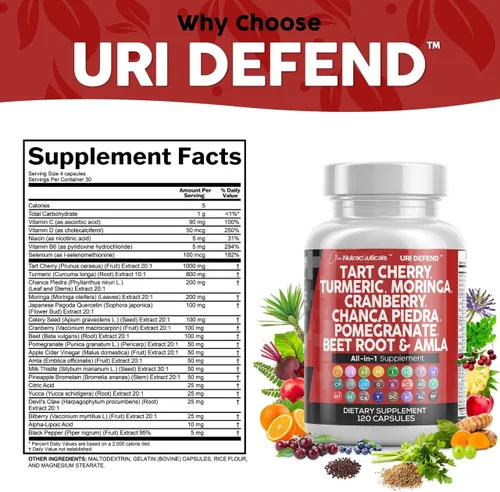 Vista 5 de Clean Nutraceuticals Cápsulas de extracto de cereza ácida con cúrcuma, moringa, arándano, chancapiedra, apio, quercetina, ACV, granada