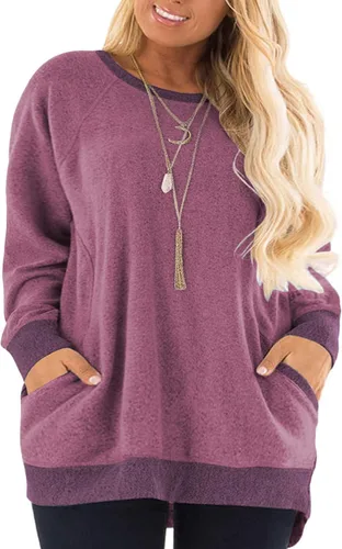 Vista 7 de DOLNINE Sudaderas de talla grande para mujer, con bloques de color, manga larga, con bolsillo 01_ negro