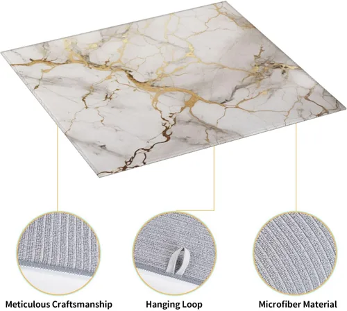 Vista 4 de Tapete de secado de platos de mármol gris dorado blanco para encimera de cocina absorbente de 16x18 pulgadas de microfibra para platos vasos A0134
