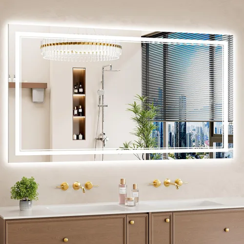 Vista 28 de Espejo de baño LED de 22 x 30 pulgadas con luces, antiniebla, retroiluminado + luz frontal, regulable, espejo de tocador LED para pared, espejo