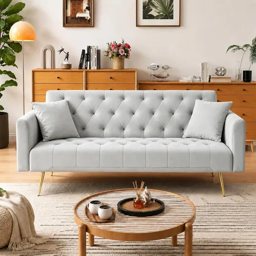 Vista 15 de Anwick - Sofá cama de terciopelo moderno de 72 pulgadas, sofás plegables convertibles con 3 respaldos ajustables, sofá biplaza reclinable copetudo