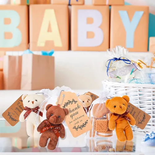 Vista 7 de Zhanmai 20 juegos de mini oso de peluche para decoración de baby shower, regalos de muñecas de baby shower, etiqueta de agradecimiento, bolsa