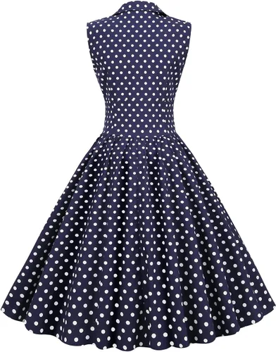 Vista 3 de Vestido de cóctel sin mangas vintage de los años 50 y 60 para mujer, vestido de fiesta de graduación con cinturón y lunares florales Audrey