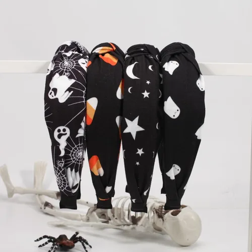 Vista 7 de Ardorchid Diademas de Halloween para mujeres y niñas, esqueleto fantasma, calabaza, telaraña, estrella negra, luna, bandas para el pelo