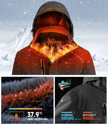 Vista 4 de Heathyoga Chaqueta de esquí impermeable para hombre, chaqueta de snowboard para hombre, chaqueta de nieve, chaquetas de esquí, chaquetas