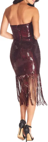 Vista 2 de Dress the Population Vestido de falda sin tirantes para mujer con flecos