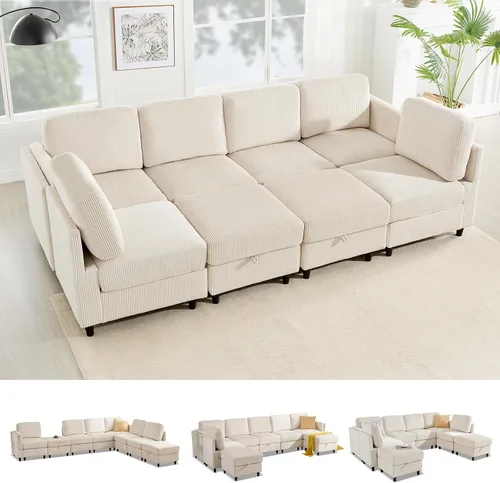 Vista 22 de KKL Sofá modular de 84 pulgadas, sofás de 3 plazas para sala de estar con almacenamiento, sofá modular de asiento profundo seccional, funda