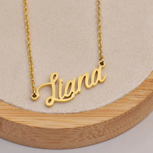 Vista 2 de HUAN XUN Collares con nombre personalizados para mujer, collares de acero inoxidable con inicial personalizada, joyería colgante para Navidad