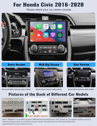 Vista 2 de Radio estéreo para coche Android 13 para Honda Civic 2016 2017 2018 2019 2020 con CarPlay inalámbrico Android Auto Mirror Link 2G+64G con Bluetooth