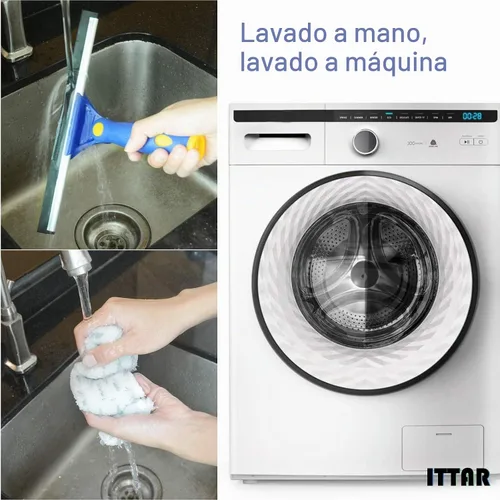 Vista 9 de ITTAR Escobilla de ventana con 2 juegos de postes de acero inoxidable, herramientas de limpieza de escobilla con almohadillas de microfibra, kit