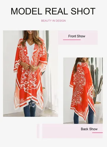 Vista 4 de Dokotoo Womens 2023 Fashion Print Kimono Tassel Casual Cardigan Loose Cover up