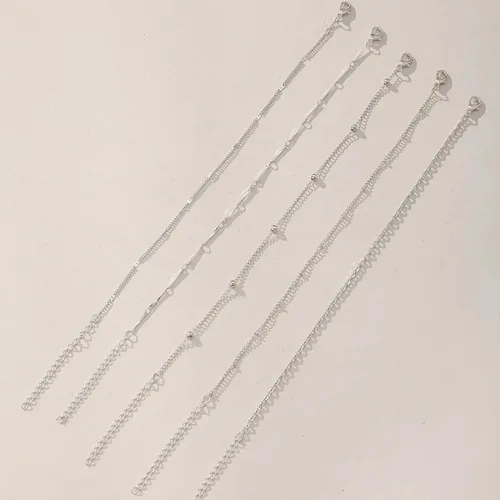 Vista 7 de Woent Tobilleras bohemias con cuentas de plata multicapa de cadena de cuentas, pulseras tobilleras accesorios de playa, joyería de pie ajustable