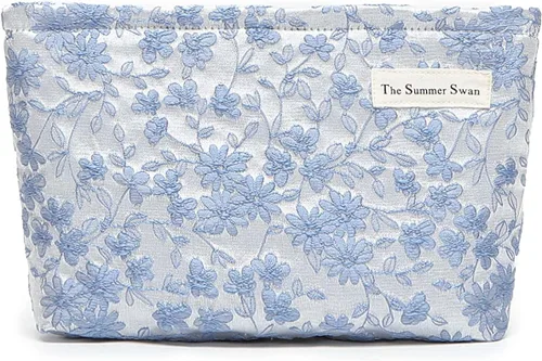 Vista 20 de The Summer Swan Bolsa de maquillaje estética grande Bolsa de maquillaje floral Embrague de medio día Bolsa de kit de período Bolsa