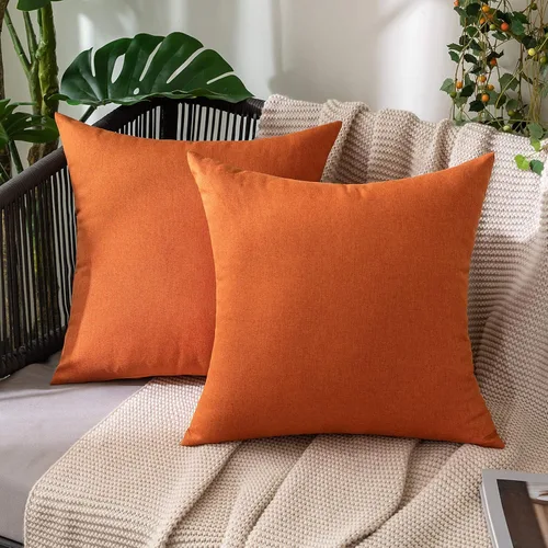 Vista 38 de MIULEE - Paquete de 2 fundas de almohada decorativas para exteriores, impermeables, sólidas, de imitación de lino, para jardín, casa de campo, Azul