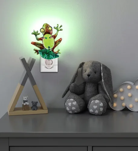 Vista 7 de Puzzled Lámpara de luz nocturna de rana – Luz nocturna enchufable con interruptor de encendido y apagado, lámpara de animales de bajo consumo