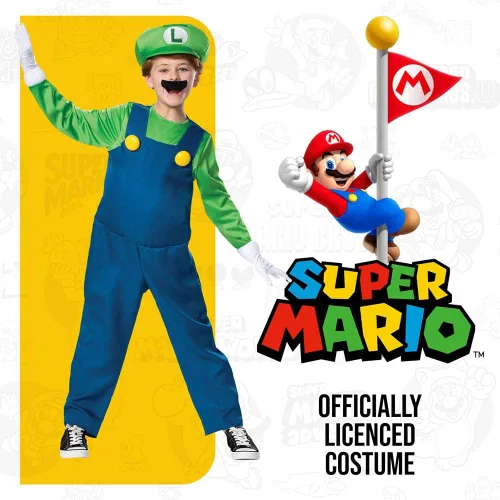 Vista 2 de Disguise Nintendo Luigi Deluxe - Disfraz para niño color verde talla S 4-6