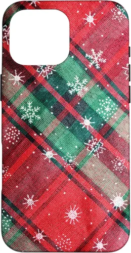 Vista 19 de Green Red Christmas Plaid Winter Snowflakes Case for iPhone 16