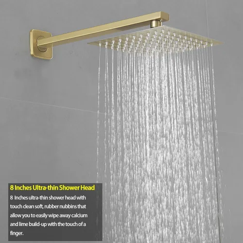 Vista 2 de Sistema de Ducha de Oro Cepillado para Baño de Lujo con Mezclador de Lluvia, Conjunto Combinado de Ducha Montado en la Pared, Sistema de Cabezal