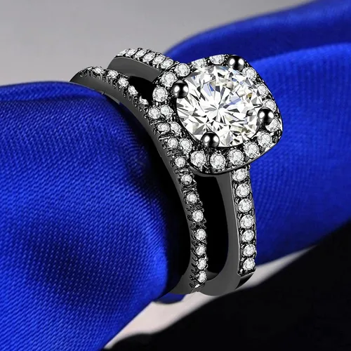Vista 5 de iLH Clearance Hollow Carving Diamond Rings,Women Fashion Luxury Zircon Rings Engagement Wedding Rings Jewelry Gift by ZYooh