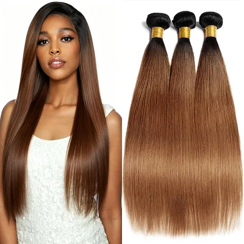 Vista 185 de P4613 Cabello humano rizado onda profunda marrón y paquetes mixtos 8 10 12 P4613 Ombre Marrón-Rubio-DP