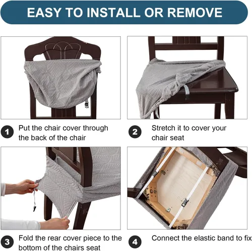 Vista 3 de Fundas de asiento para silla de comedor, extraíbles y lavables, juego de 2, fundas de cojín de asiento de silla de jacquard, protectores