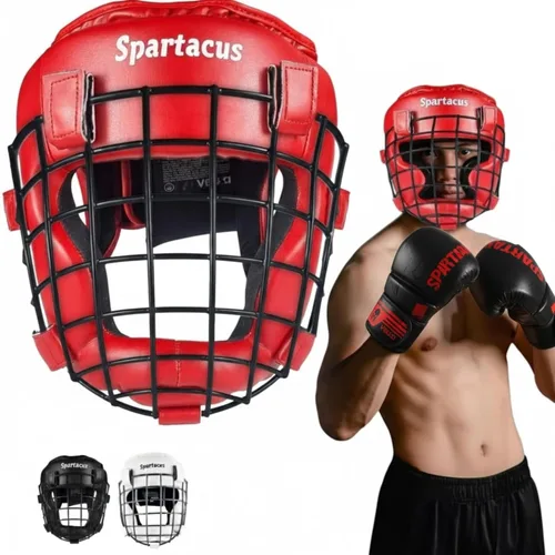 Vista 9 de Casco de boxeo con rejilla extraíble para la cara, protector de piel Maya MMA para Sparring, Muay Thai, Kickboxing y Karate, antideslizante, casco