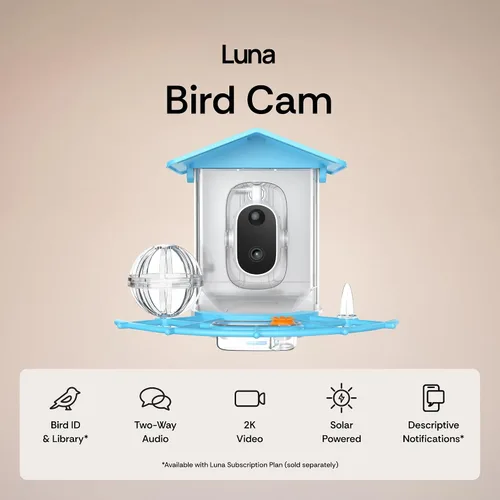Vista 2 de Luna Smart Bird Feeder Cámara, identificación de especies de aves AI mejorada 2K