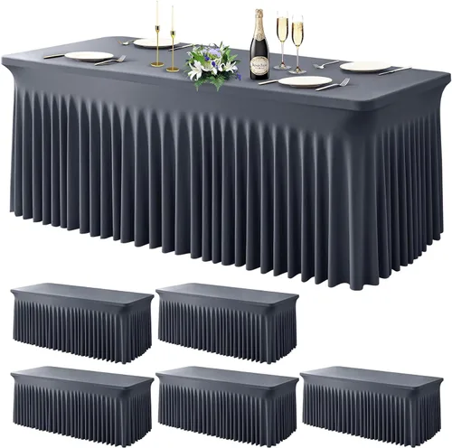 Vista 9 de Wish Care Paquete de 2 manteles de elastano elástico azul bebé para mesas rectangulares de 4 pies, manteles ajustables sin arrugas de 4 pies