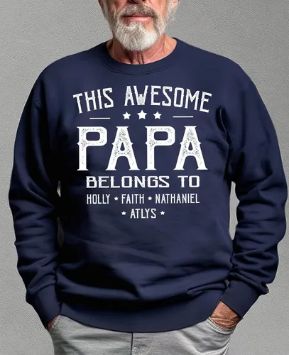 Vista 5 de IZI POD This Awesome Dad Belongs to Shirt - Camisa personalizada para papá con nombre del niño - Regalos de cumpleaños - Camisas de papá para hombre