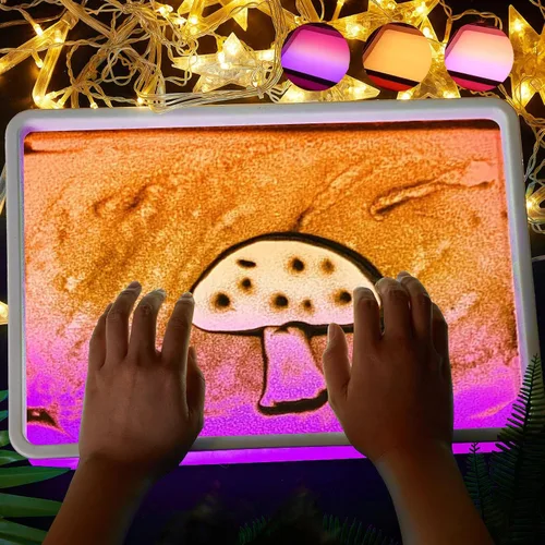 Vista 10 de Caja de luz de pintura de arena de 16 pulgadas, mesa sensorial portátil iluminada para niños y adultos, 3 modos de color y 10 niveles, mesa