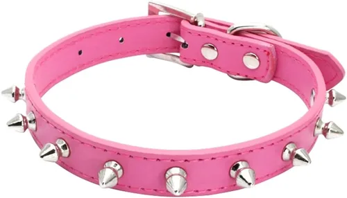 Vista 9 de Collar de perro con pinchos para perros pequeños, remache de hongos, piel sintética suave, collar con tachuelas para gato, collar ajustable