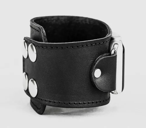 Vista 7 de Correa de cuero cosida ancha compatible con Apple Watch de 1.496 in 1.575 in 1.614 in 1.654 in 1.732 in 1.772 in 1.811 in 1.929 in, hecho a mano UA