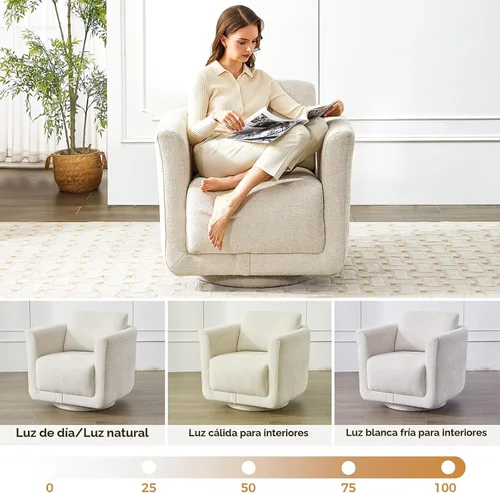 Vista 9 de Silla giratoria decorativa, silla giratoria de barril de felpilla de 360° para sala de estar, silla de rincón de lectura para dormitorio, espacios