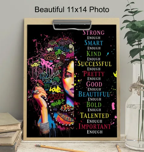 Vista 4 de Black Women's empowerment 11x14 - Arte de pared afroamericano para mujeres y niñas, póster inspirador, arte de pared motivacional, soy suficiente