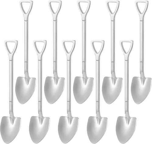Vista 8 de Comicfs 10 cucharas de postre de 6 pulgadas con forma de pala de acero inoxidable, cucharas de helado de frutas para el hogar, cocina o restaurante