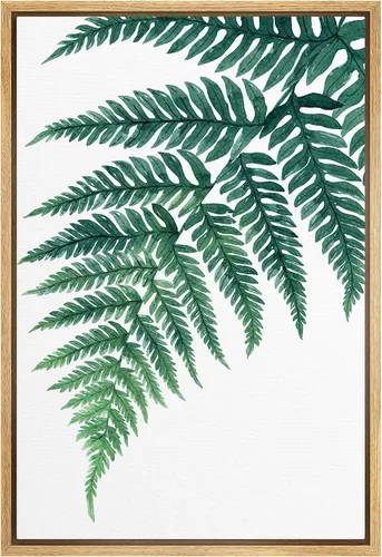 Vista 9 de SIGNWIN Lienzo enmarcado para pared, acuarela verde, bosque, helecho, planta, naturaleza, ilustraciones de área silvestre, arte moderno, rústico