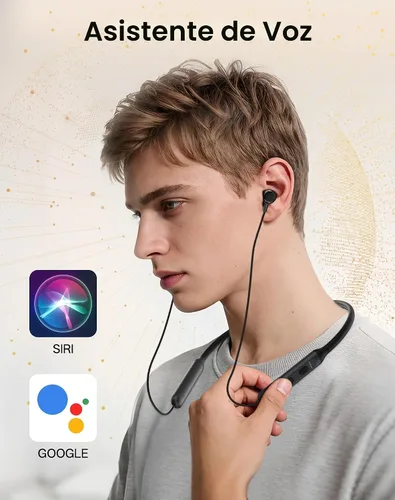 Vista 8 de Auriculares Bluetooth con banda para el cuello, auriculares inalámbricos Bluetooth 6.0 con micrófono, luz cómoda, graves profundos, tiempo de Negro
