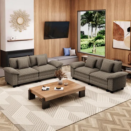 Vista 16 de Sofá Seccional Modular Individual de 53.5", Sillón de Pana Suave y Afelpada con Asiento Profundo Cómodo y Brazos Removibles para Sala de Estar