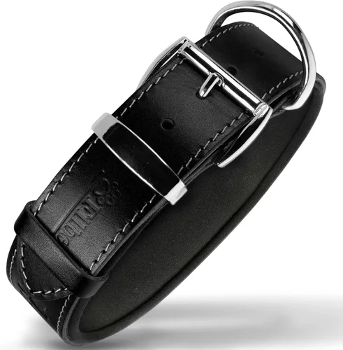 Vista 13 de Filbert Collar de cuero para perro, collar de cuero genuino para perros pequeños, estampado de patas en relieve con hebilla, grano completo curtido