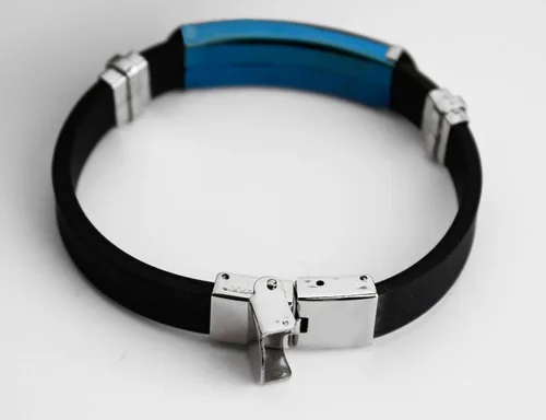 Vista 3 de Zacria Pulsera con nombre JASON Pulsera personalizada de silicona para hombre y tono azul. Incluye caja de regalo y bolsa de regalo. Placa