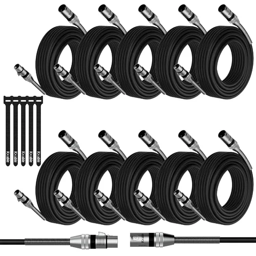 Vista 14 de Paquete de 2 cables de iluminación de escenario DMX de 4 pies, cable XLR macho a hembra de 3 pines, compatible con conexión de audio de micrófono
