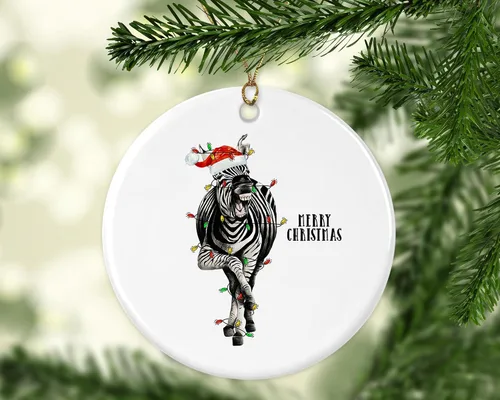 Vista 2 de Adorno de Navidad de cebra, adorno de decoración de árbol de Navidad, regalo de recuerdo de cebra, adorno de cerámica, regalo para amantes