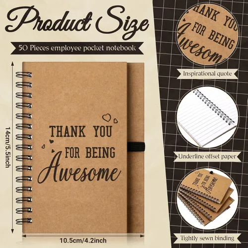 Vista 2 de Cholemy 100 cuadernos inspiradores de papel kraft con bolígrafos de bambú de 5.5 x 4.2 pulgadas, regalos de agradecimiento para empleados
