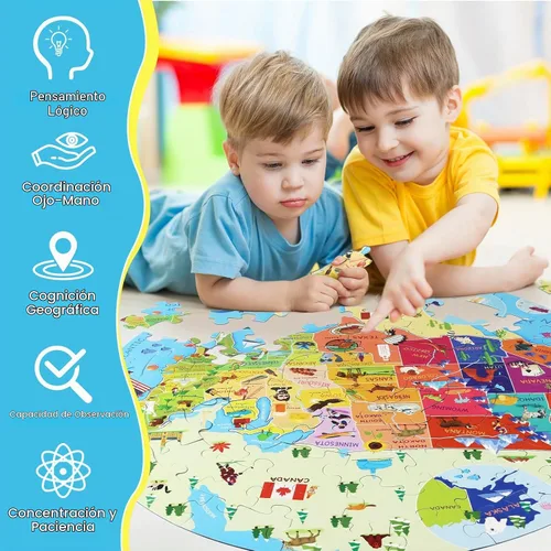 Vista 4 de DIGOBAY Rompecabezas de Estados Unidos de 70 piezas con mapa de Estados Unidos rompecabezas de suelo para niños de 4 a 10 años, rompecabezas redondo