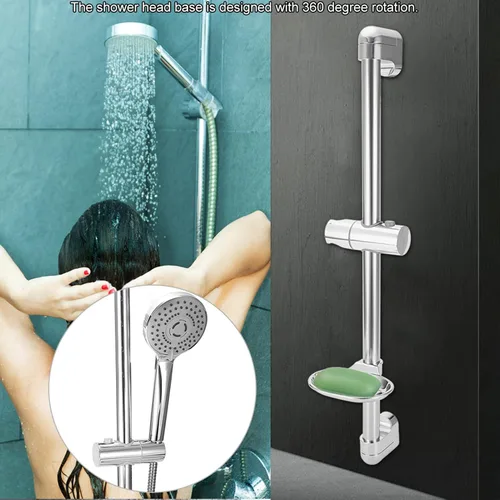 Vista 6 de ViaGasaFamido Barra deslizante de ducha de 24 pulgadas, montaje en pared, de acero inoxidable, barra deslizante para baño con soporte de ducha