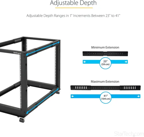 Vista 3 de StarTech Rack 8U de 4 postes para servidores, rack de marco abierto de 19