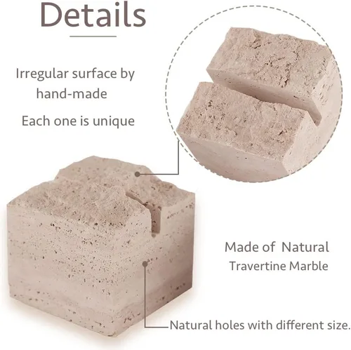 Vista 3 de JIMEI Tarjetero de lugar de travertino natural, letreros de mesa de boda pulidos hechos a mano, soporte de notas multiusos para tarjetas