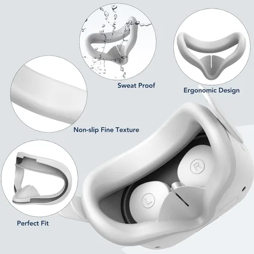 Vista 4 de HUIUKE Accessories for Oculus Quest 2 Quest 2 VR Face Cover, VR Shell Front Face Protector Cover and Protective Lens Cover (White)